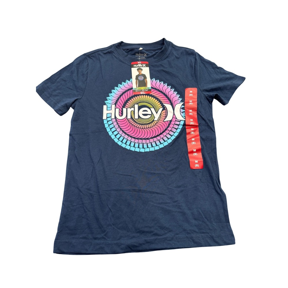 Hurley Spiral Graphic Tee Boys Size M 7/8 Navy Blue Short Sleeve T-Shirt NWT